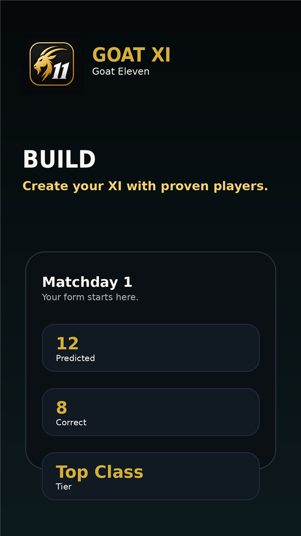 GOAT XI build your XI screen